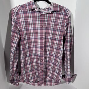 Under Armour Blue Red Plaid Button Up Fitted Long Sleeve Shirt Men's Size Small